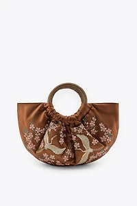 SAC ÉVENTAIL BRODERIES FLEURS OISEAUX
