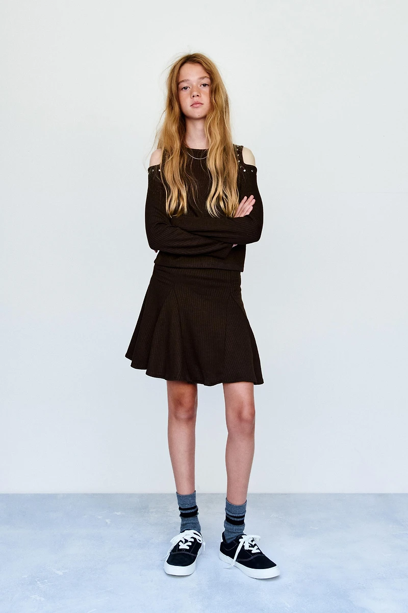 RIBBED RUFFLE SKORT