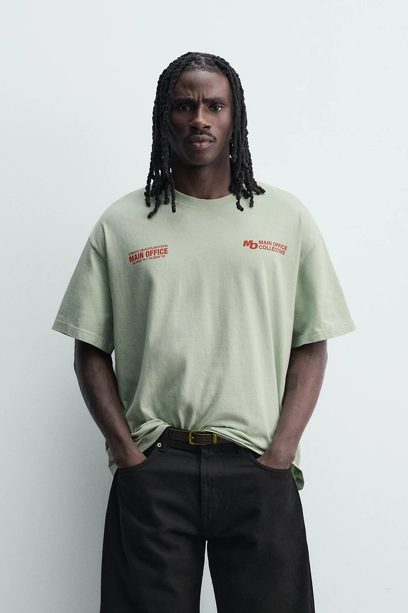 WASHED PRINTED TEXT T-SHIRT