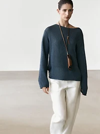 Cotton blend cutwork sweater