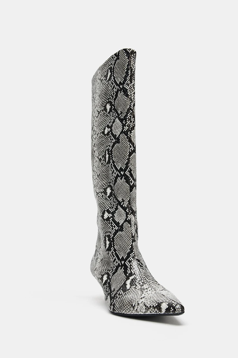 ANIMAL PRINT HEELED BOOTS