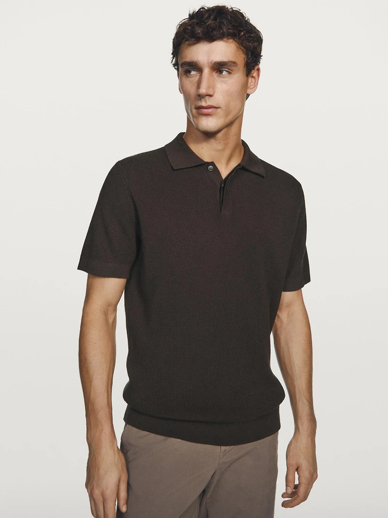 Textured cotton knit polo shirt