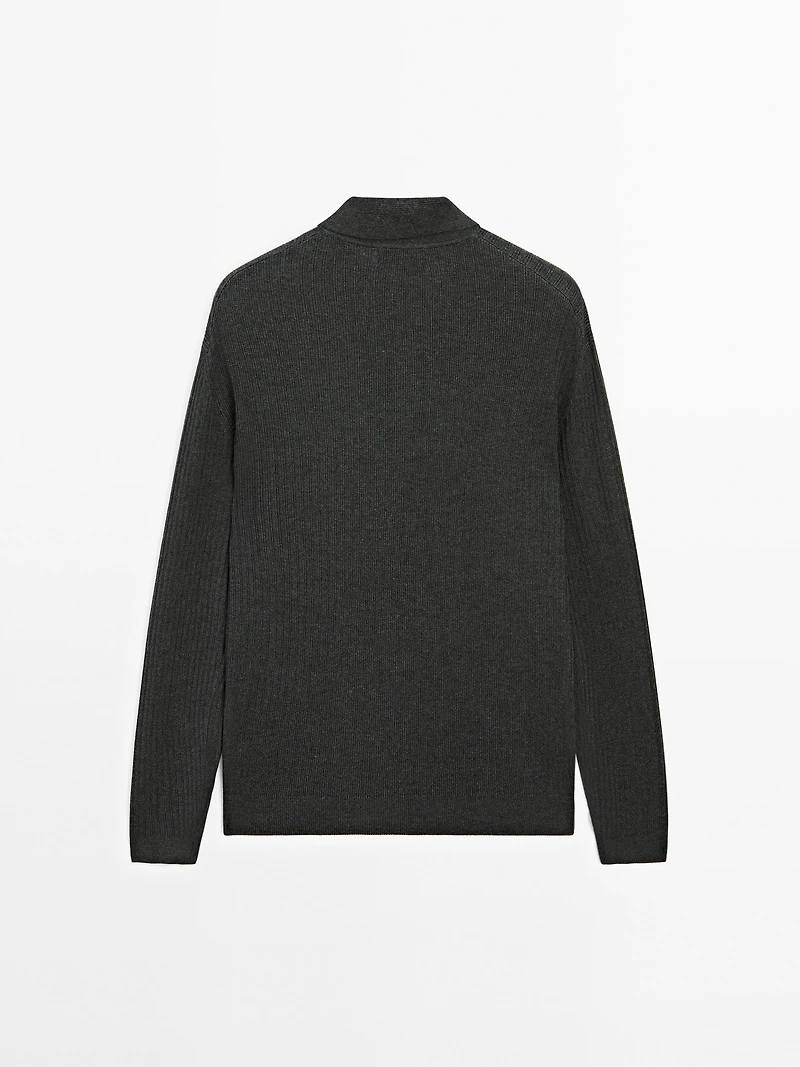 Cotton blend knit polo sweater