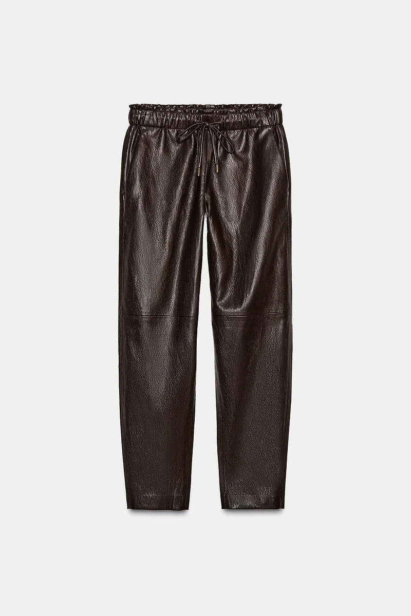 FAUX LEATHER ELASTIC WAIST PANTS