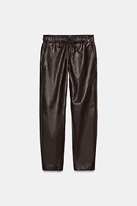 FAUX LEATHER ELASTIC WAIST PANTS