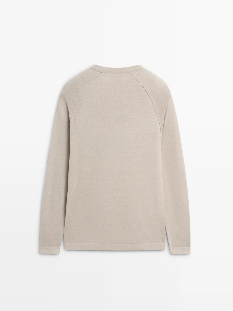 Linen blend knit crew neck sweater