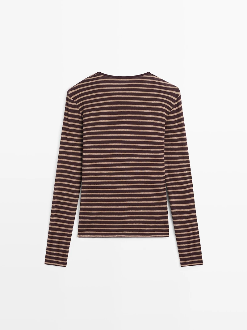 T-shirt manches longues à rayures en coton mélangé