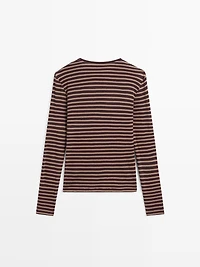 T-shirt manches longues à rayures en coton mélangé