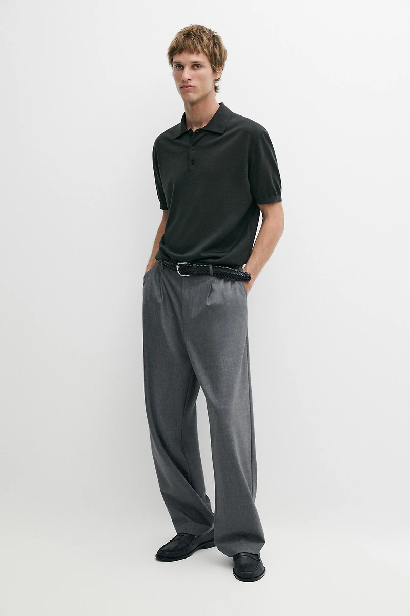Wool blend knit polo shirt