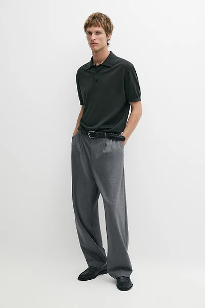 Wool blend knit polo shirt