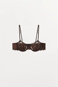 SATIN EFFECT EMBROIDERED LACE BRA