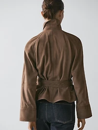 Suede leather jacket with belt