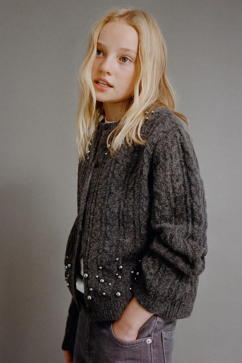 PEARL CABLE-KNIT CARDIGAN