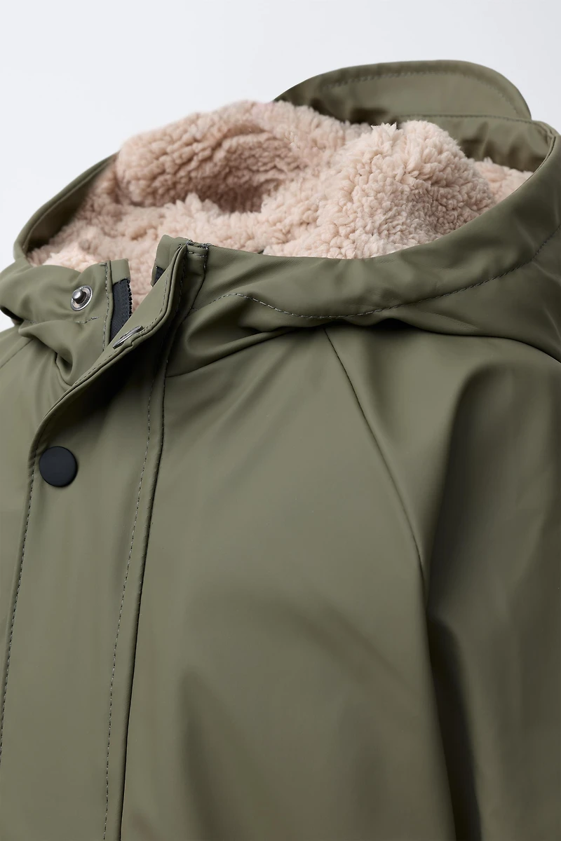 WATER REPELLENT FAUX SHEARLING COATED JACKET
