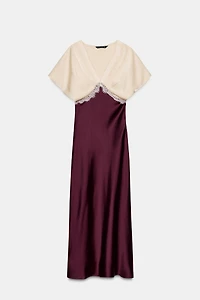 MIDI SATIN EFFECT LACE COMBINATION DRESS