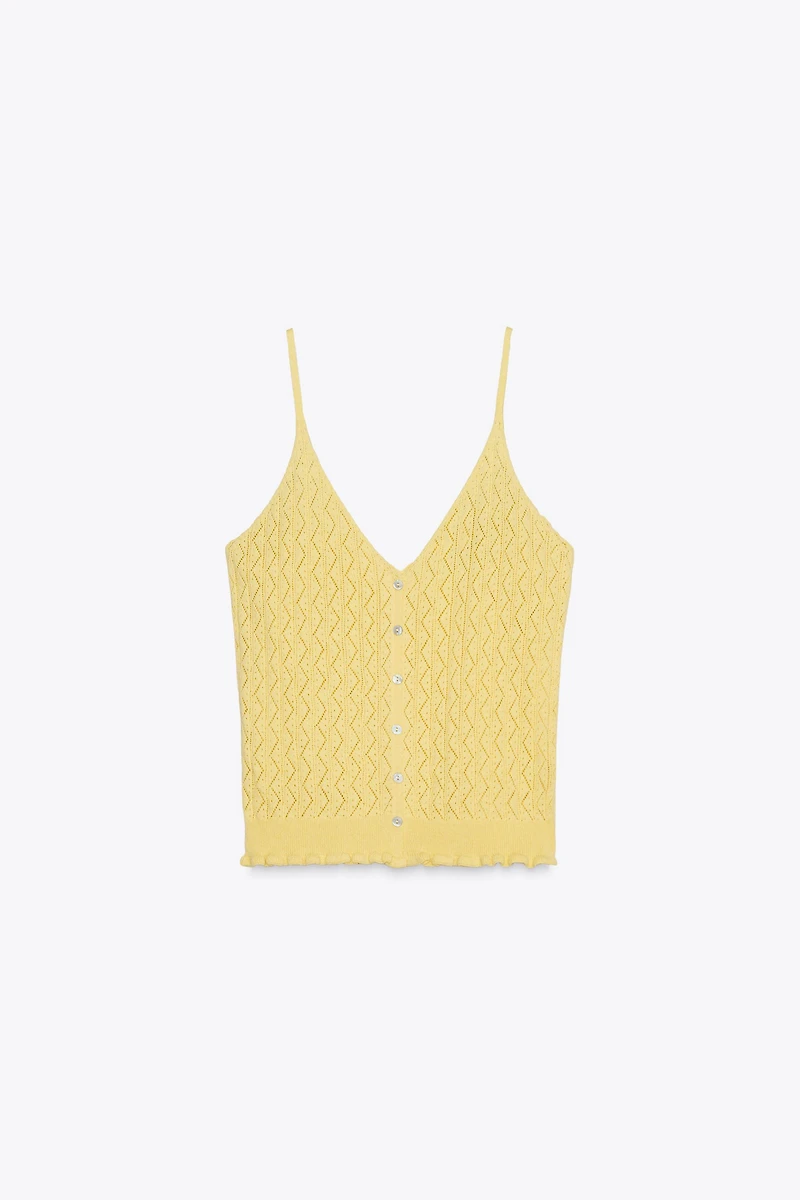 POINTELLE KNIT RUFFLED TOP