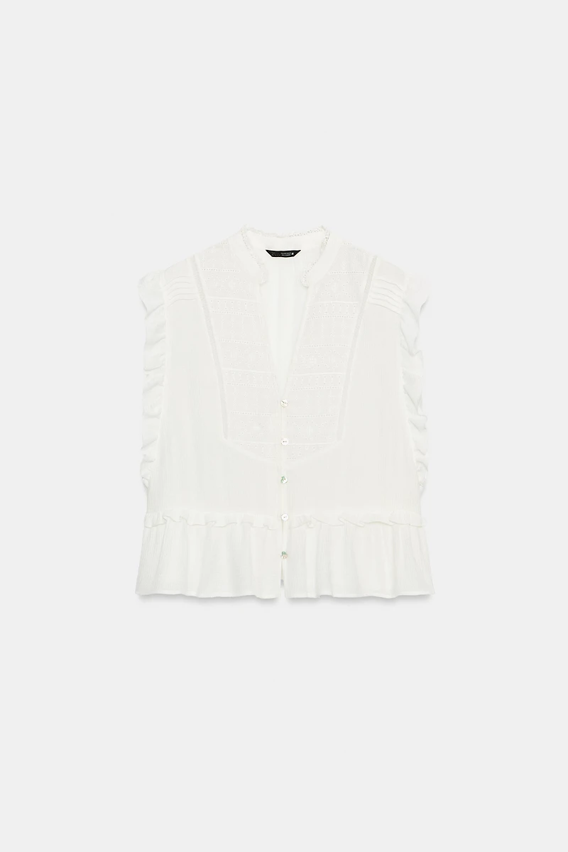 EMBROIDERED RUFFLE TOP
