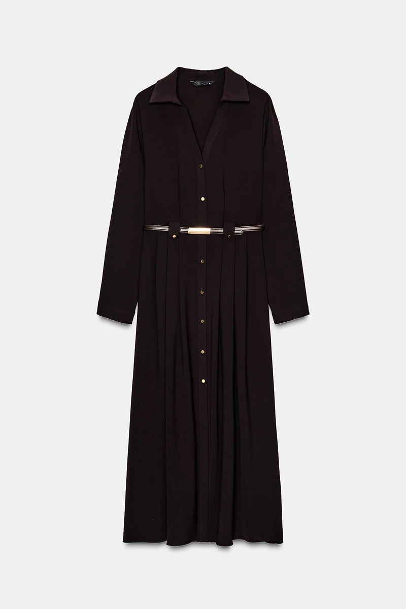 BELTED MIDI SHIRTDRESS