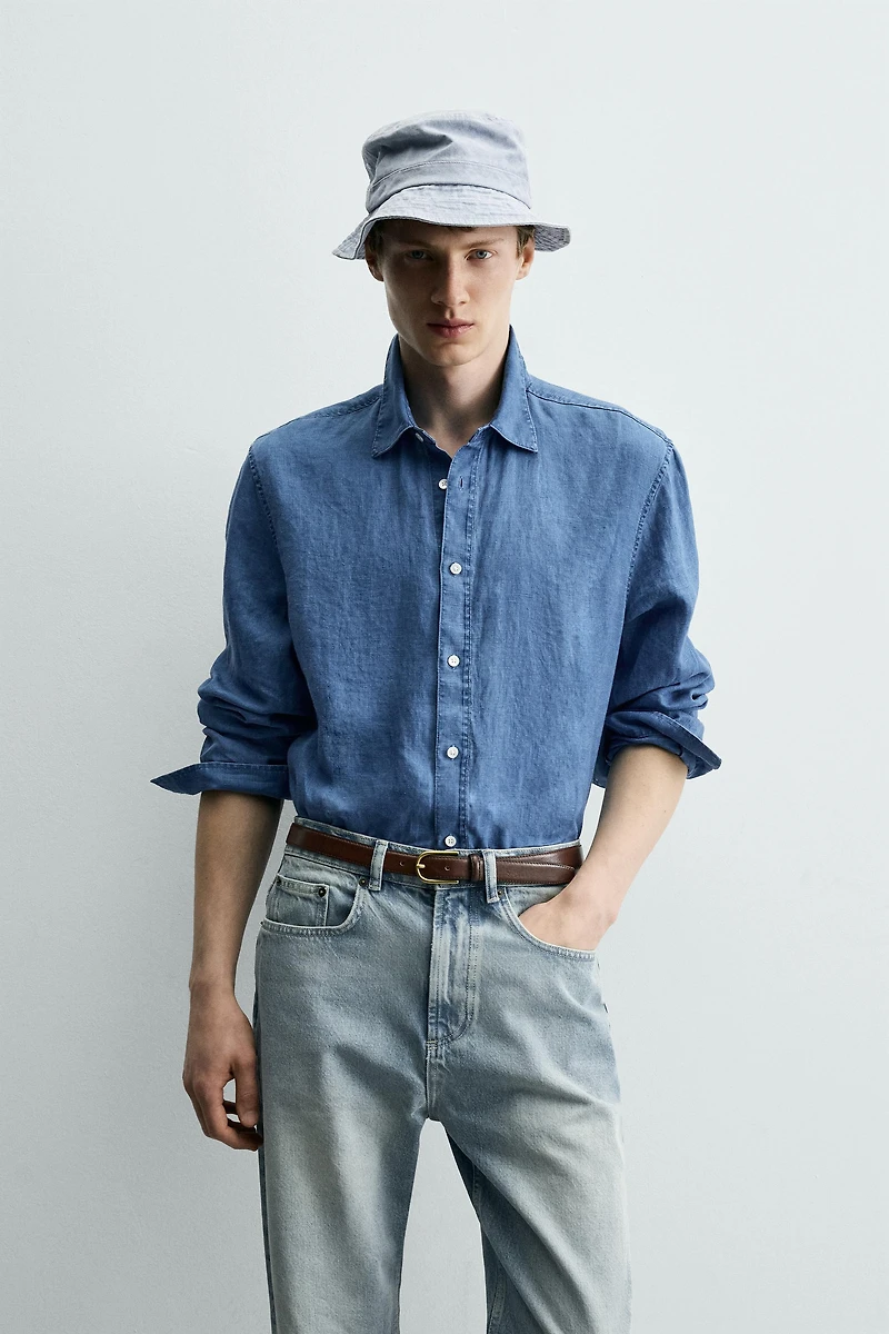 100% INDIGO LINEN REGULAR FIT SHIRT