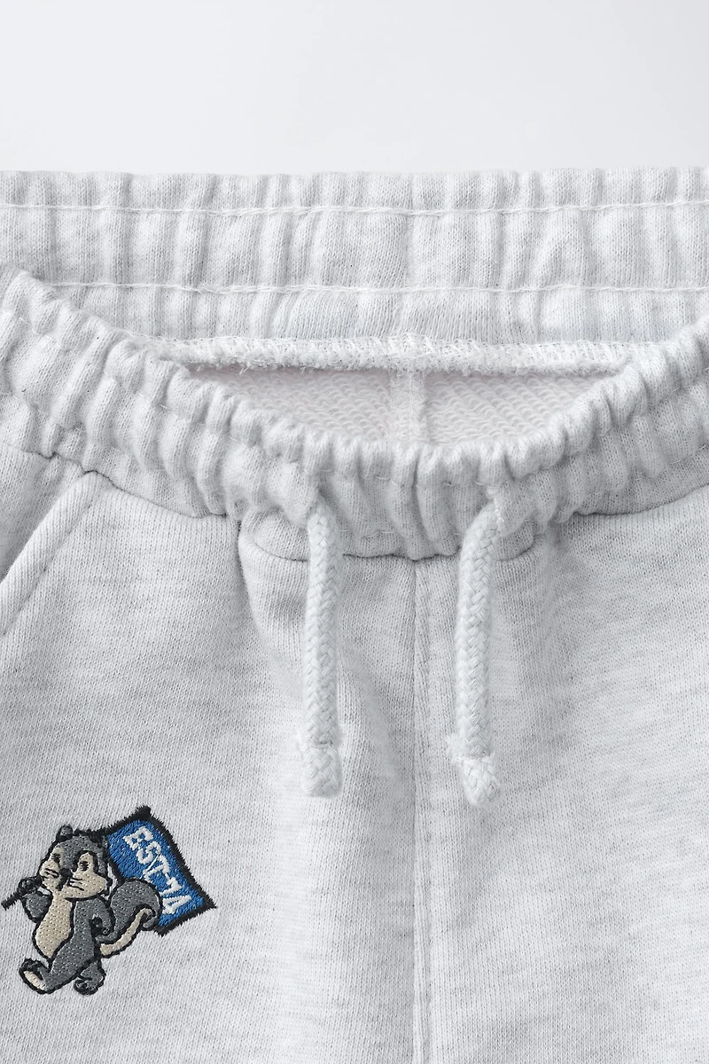 EMBROIDERED ANIMAL PLUSH JOGGERS