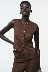 TWILL BUTTON VEST TOP