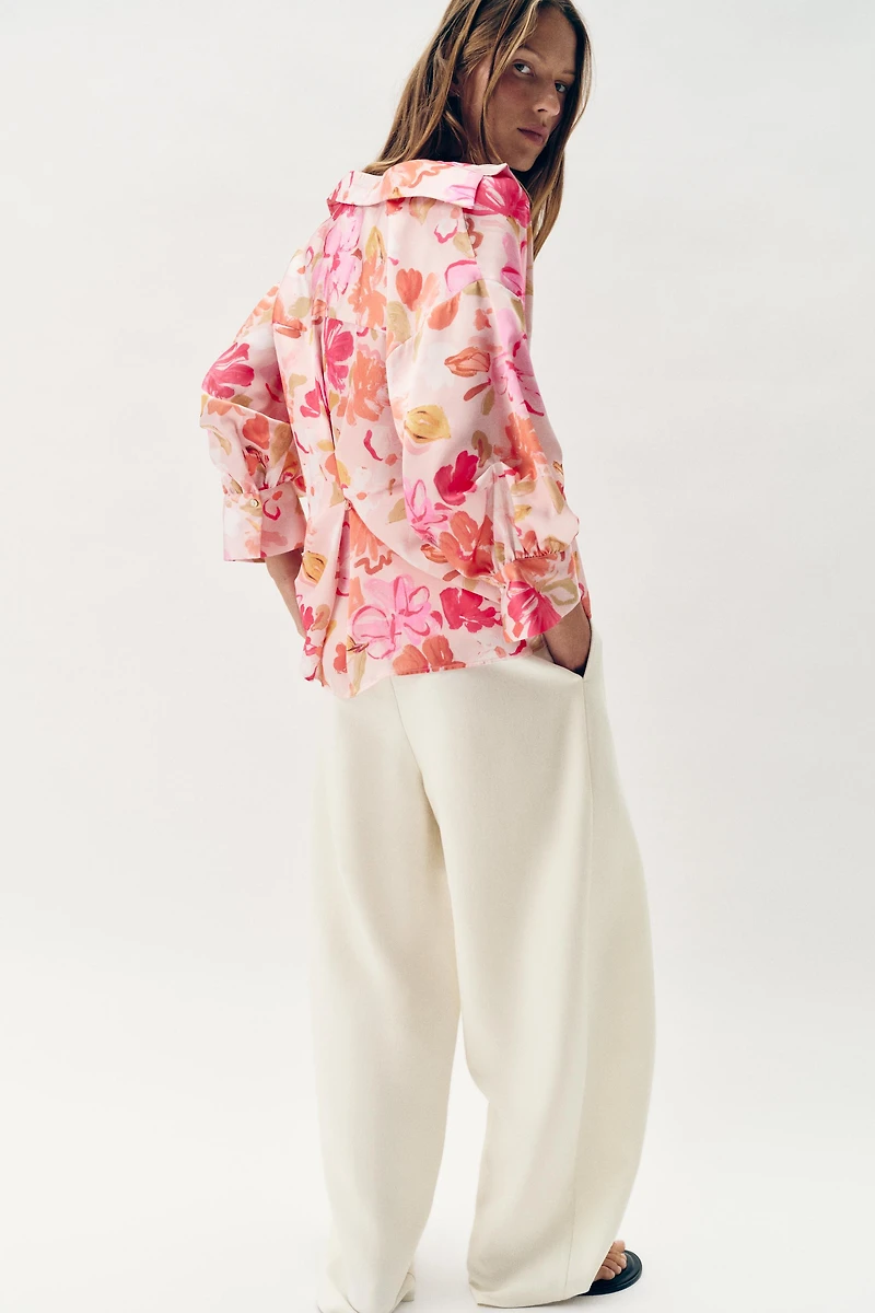 FLORAL PRINT SATIN EFFECT SHIRT