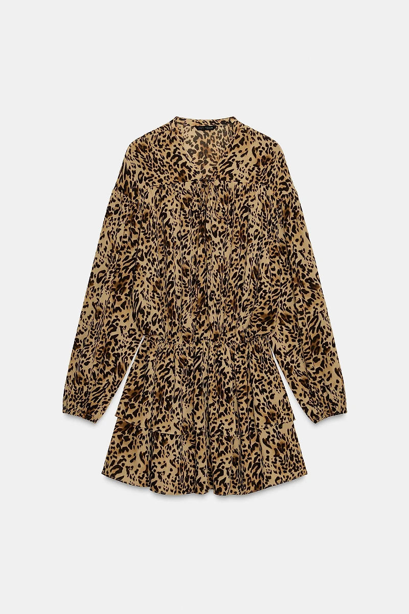 RUFFLED ANIMAL PRINT DRESS