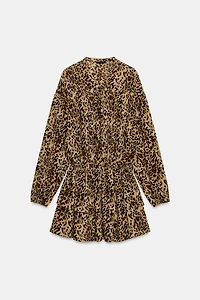RUFFLED ANIMAL PRINT DRESS