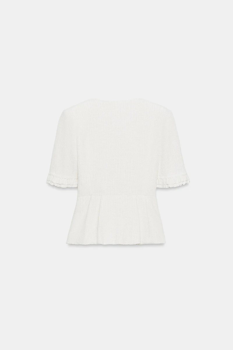 SHORT-SLEEVE RUFFLED PEPLUM JACKET