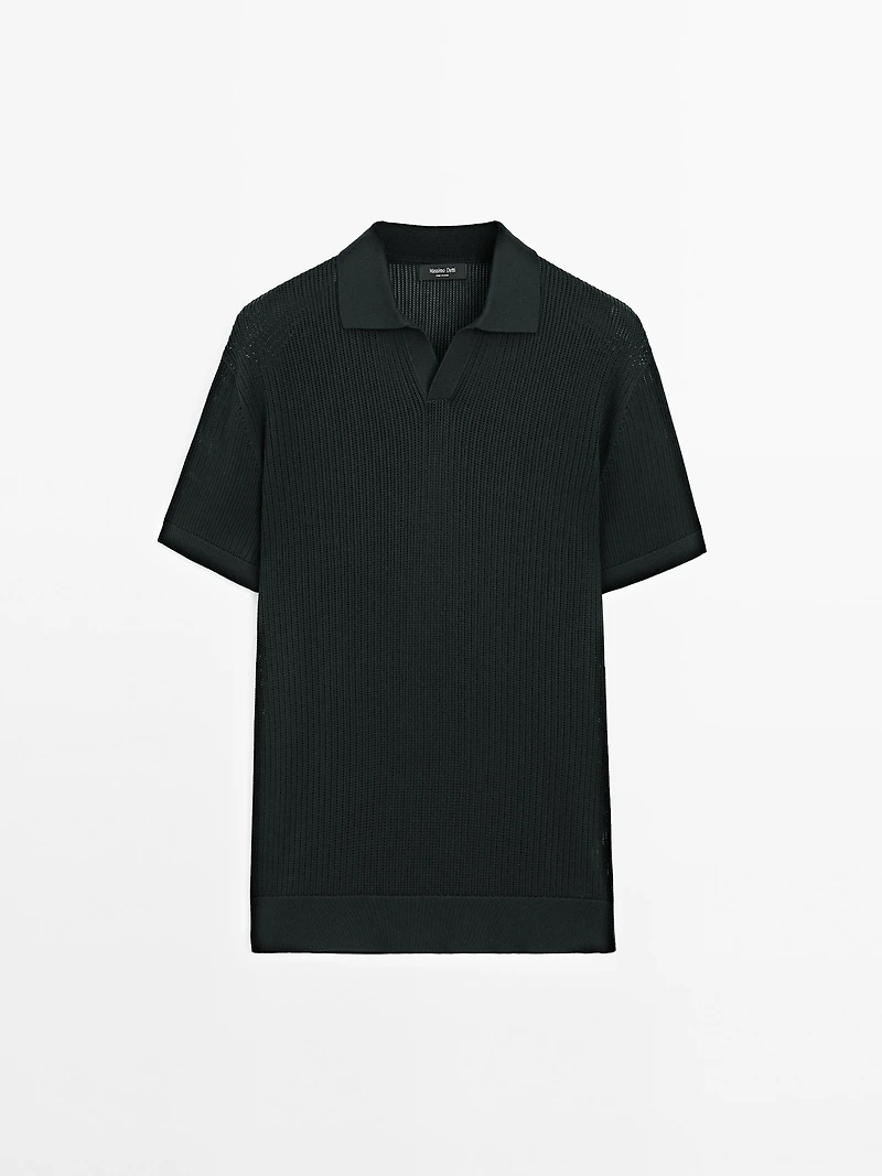 Cutwork V-neck polo shirt