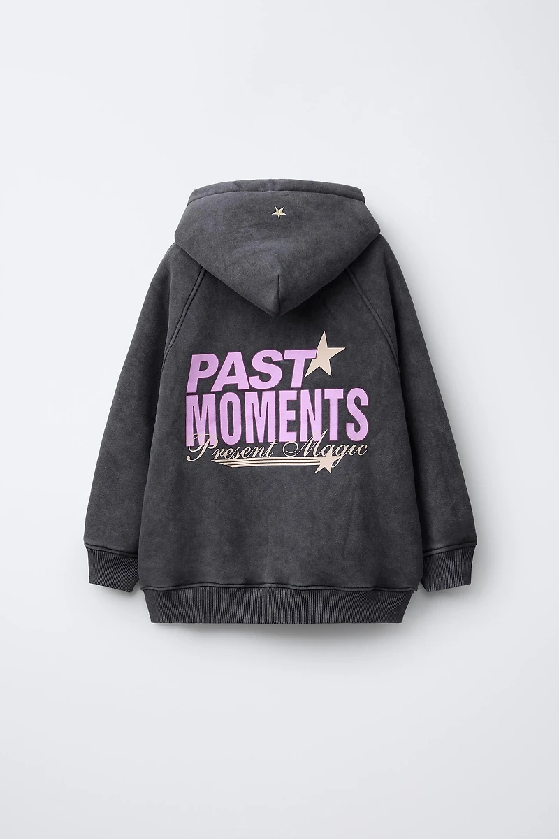 WASHED EFFECT TEXT HOODIE