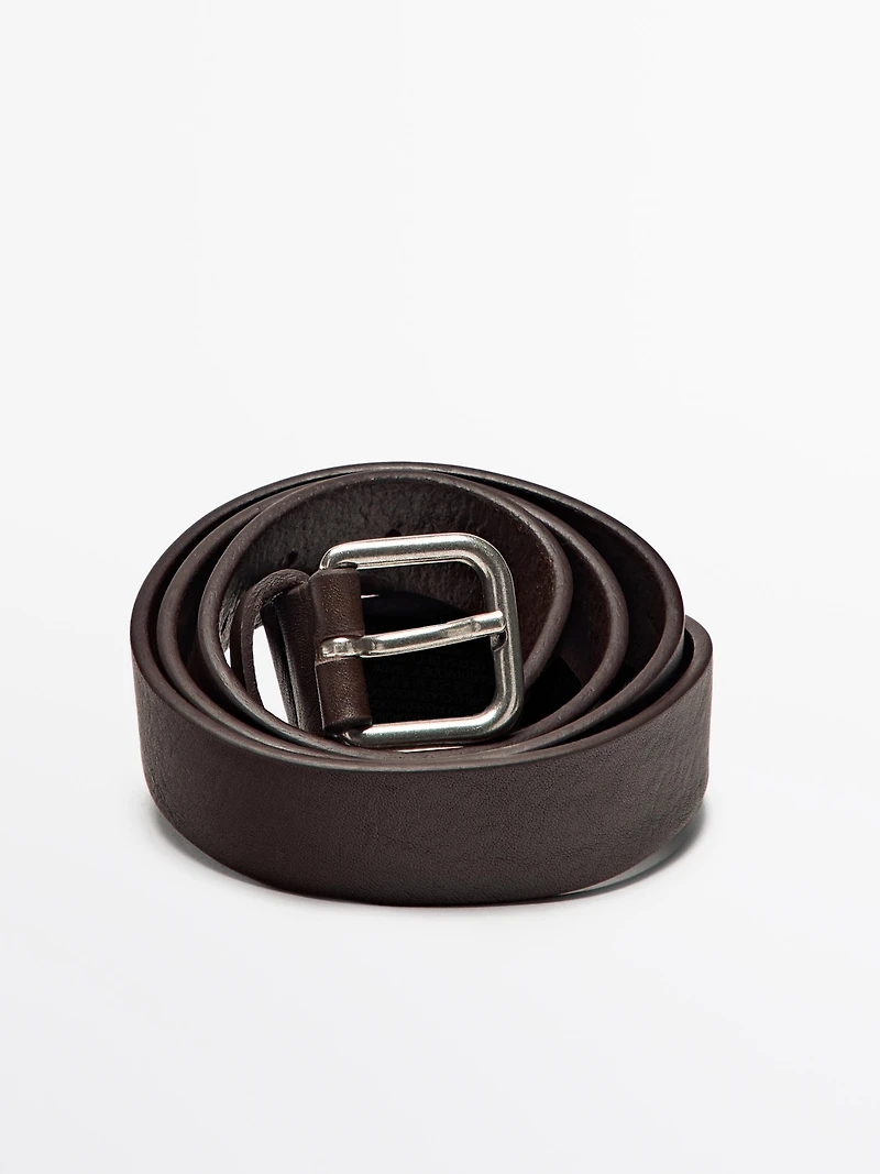 Ceinture boucle carrée en cuir nappa