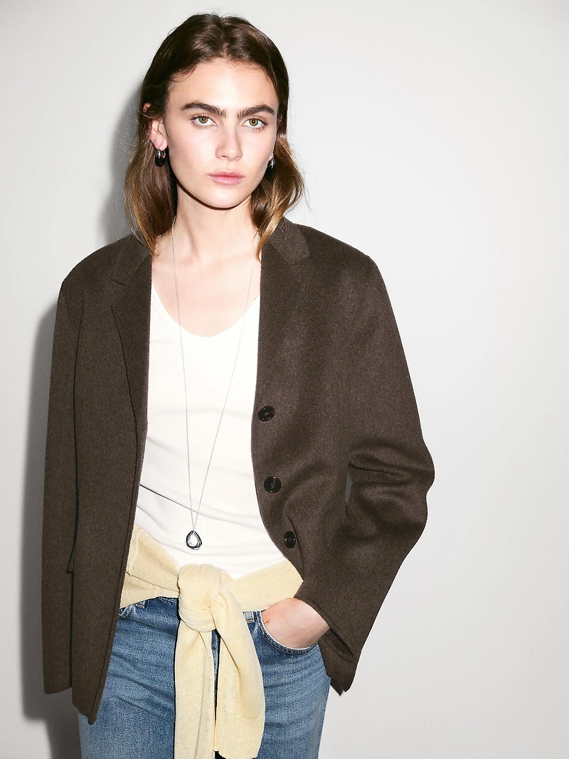 Blazer à col sartorial en laine mélangée