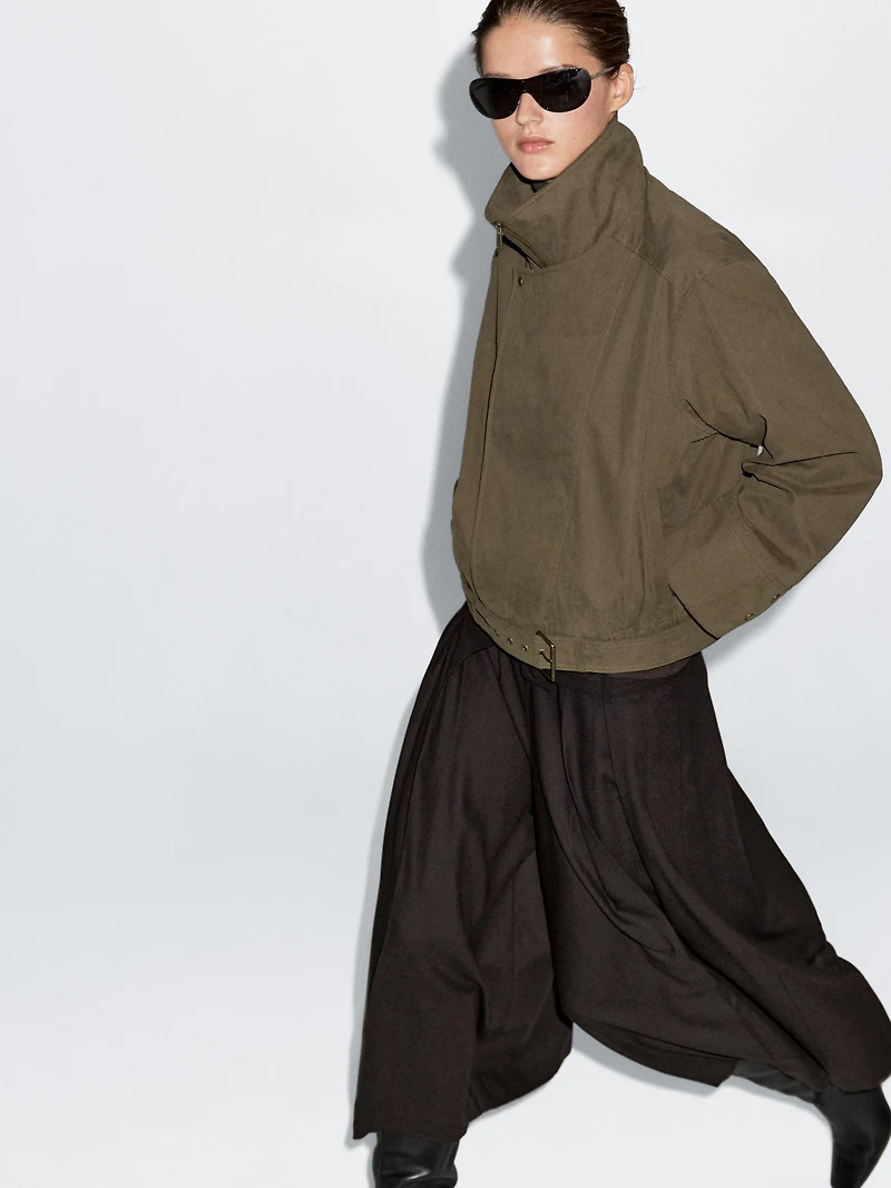 Veste avec ceinture en coton mélangé