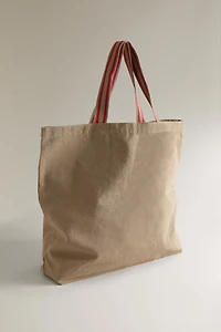 STRIPED FABRIC TOTE BAG