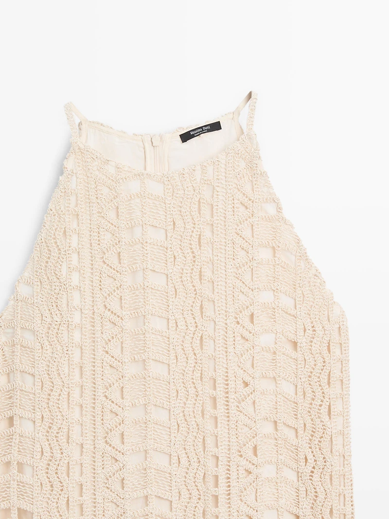 Short openwork dress with metallic detail