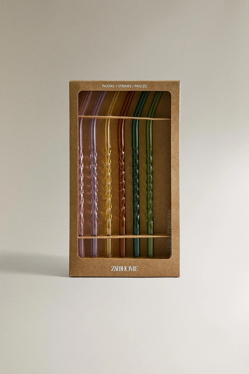COLOURED BOROSILICATE GLASS STRAW PACK (PACK OF 6)