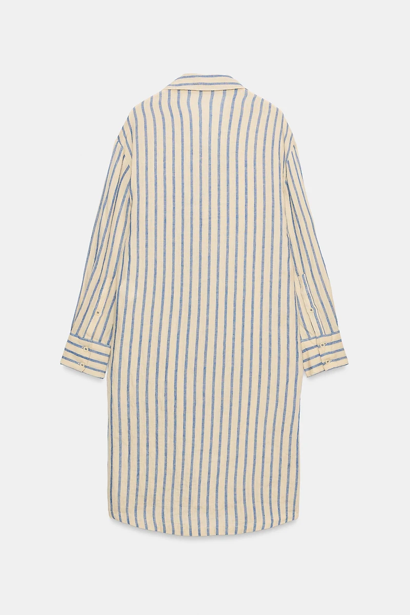 ZW COLLECTION 100% LINEN STRIPED SHIRT DRESS