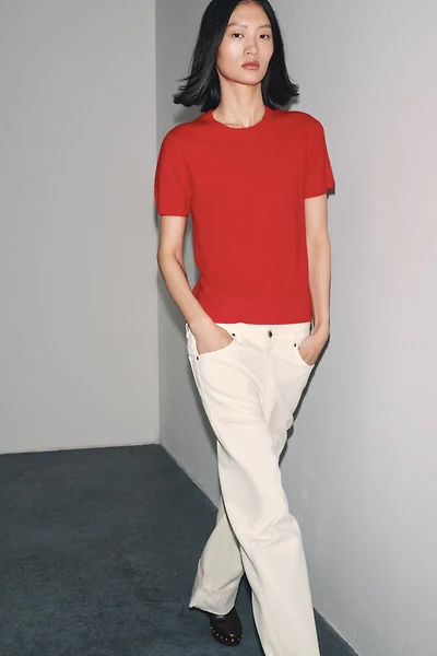 100% CASHMERE SHORT SLEEVE SWEATER