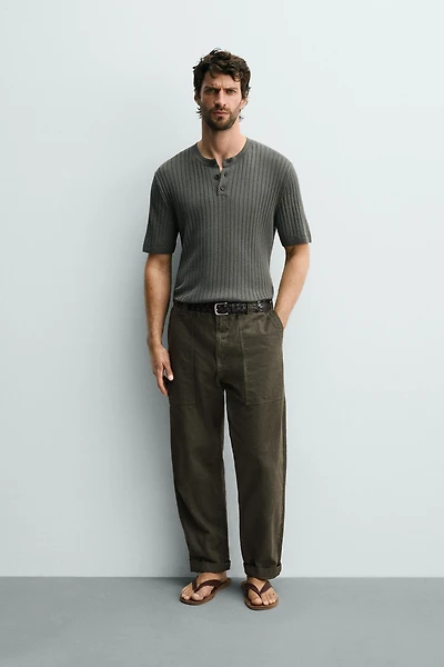 RIB KNIT HENLEY T-SHIRT