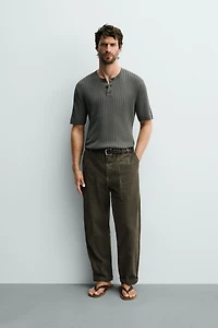 RIB KNIT HENLEY T-SHIRT