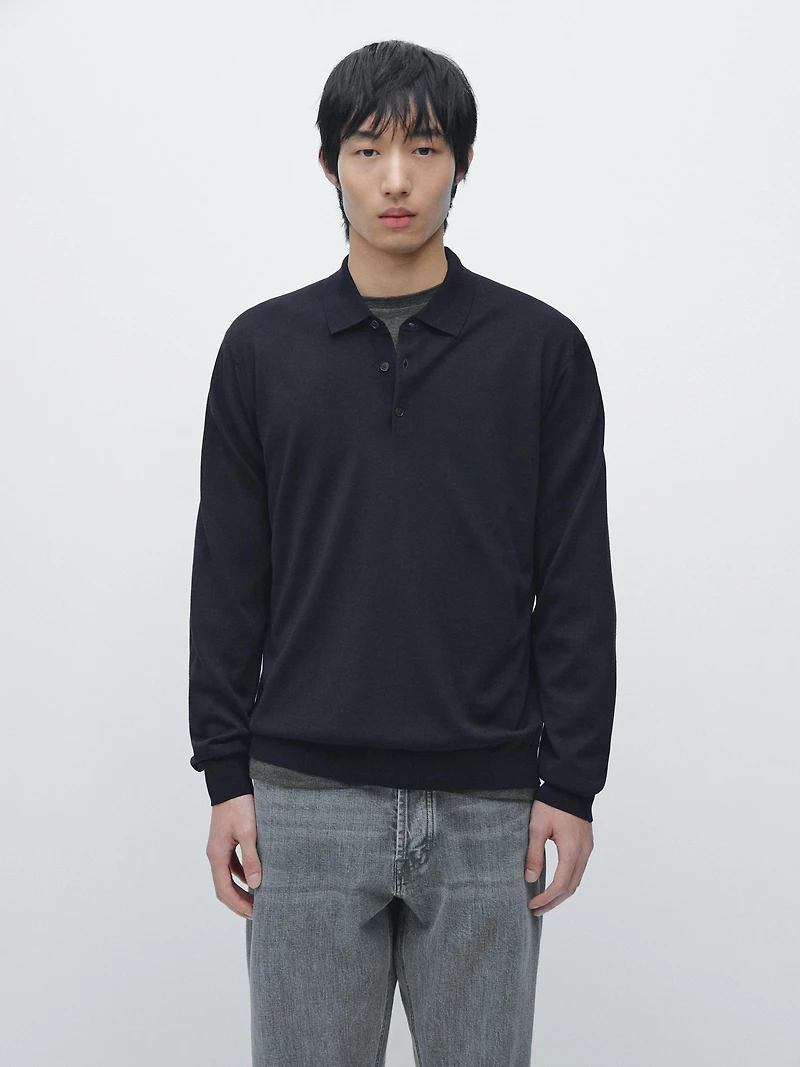 Pull en maille à col polo 100 % laine