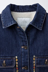 EMBROIDERED FLORAL FLEECE DENIM JACKET