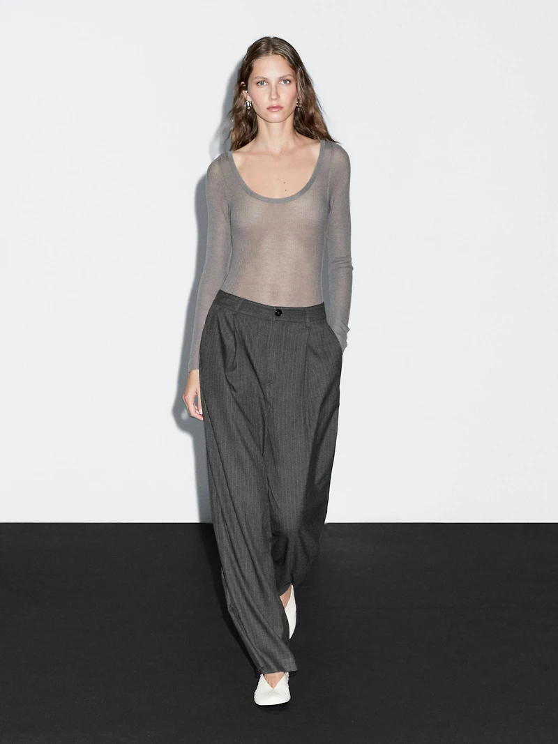 Mid-rise wide-leg pinstripe trousers