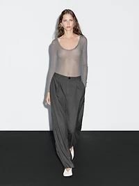 Mid-rise wide-leg pinstripe trousers