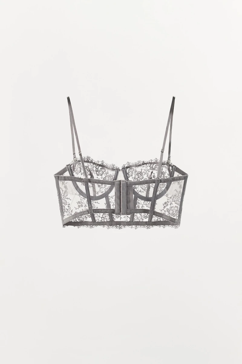 FLORAL EMBROIDERED CORSET BRA