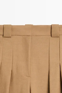 Pleated wool-blend pants