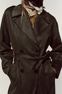 LONG FAUX SUEDE TRENCH COAT