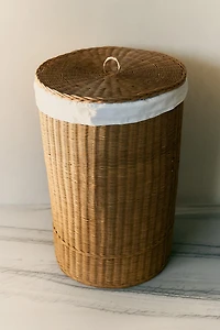 RATTAN AND COTTON LAUNDRY BASKET