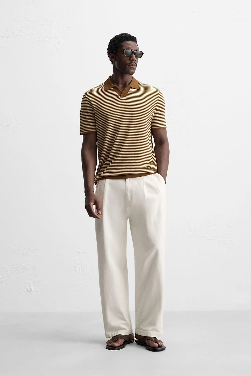 STRIPED KNIT POLO SHIRT